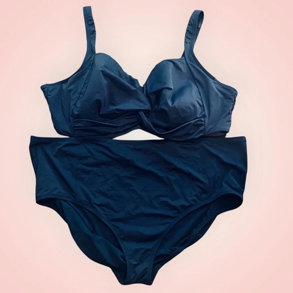Lands' End‎ 26W Navy High Waisted Bikini Set Plus Size Swimwear
